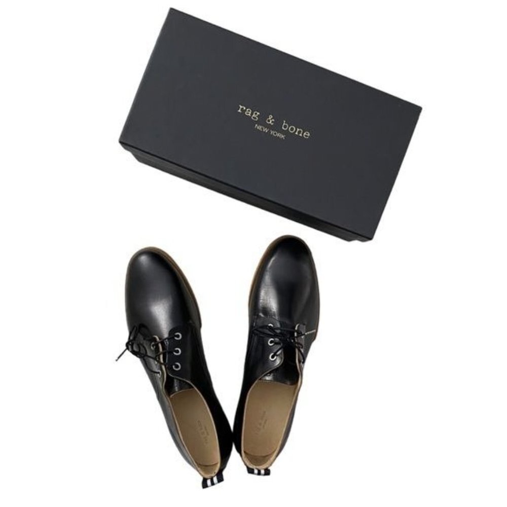 Rag & Bone Audrey Leather Shoes Oxford Tie Up Flats Black 41